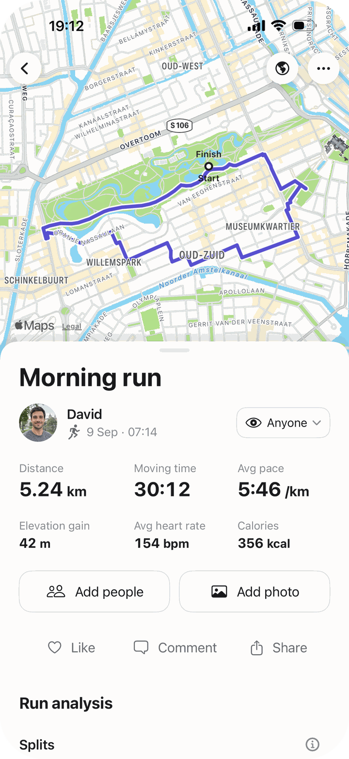 A morning run in Bayda: the route on a map with distance, moving time and pace.